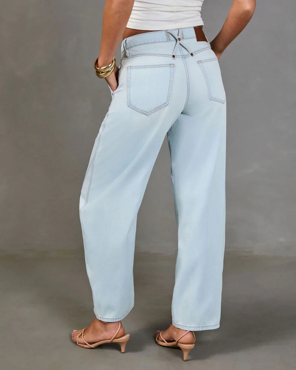 Washed Light Rigid Mid Rise Barrel Leg Jeans