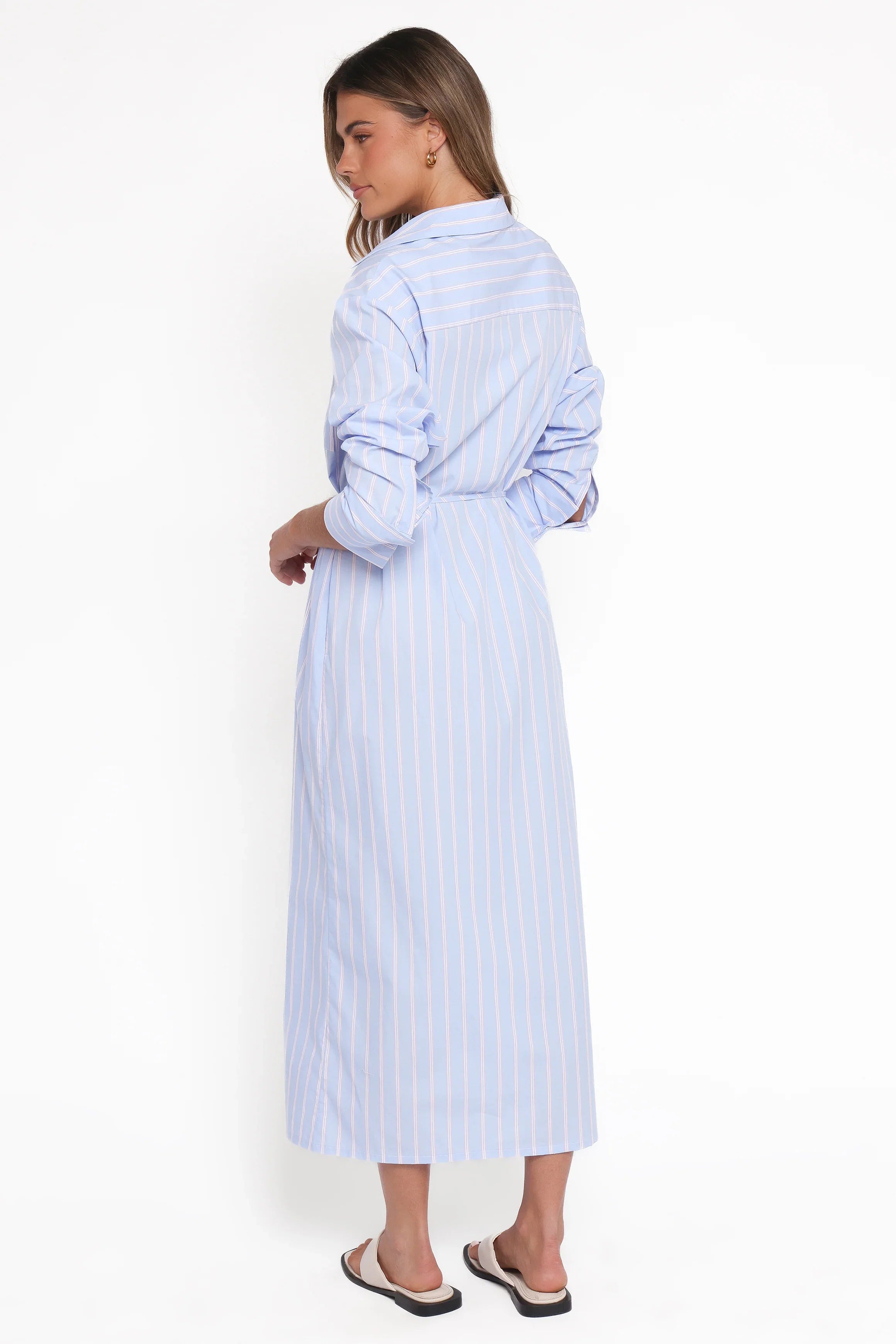 Harlan Long Sleeve Midi Dress Blue Pink Stripe