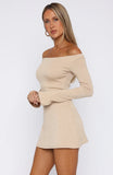 Im Not Yours Long Sleeve Mini Dress Beige