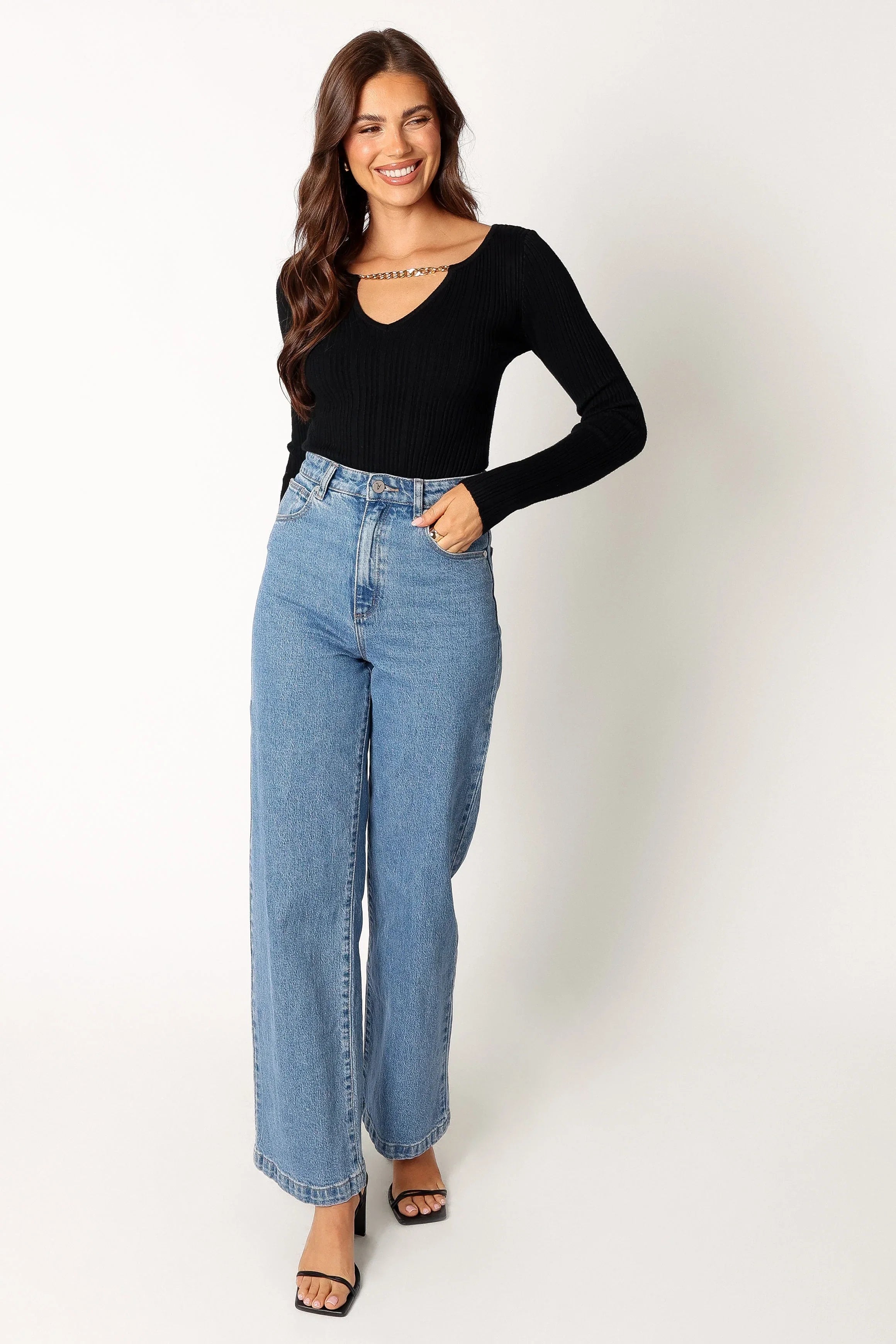 Ace Long Sleeve Knit Bodysuit Black