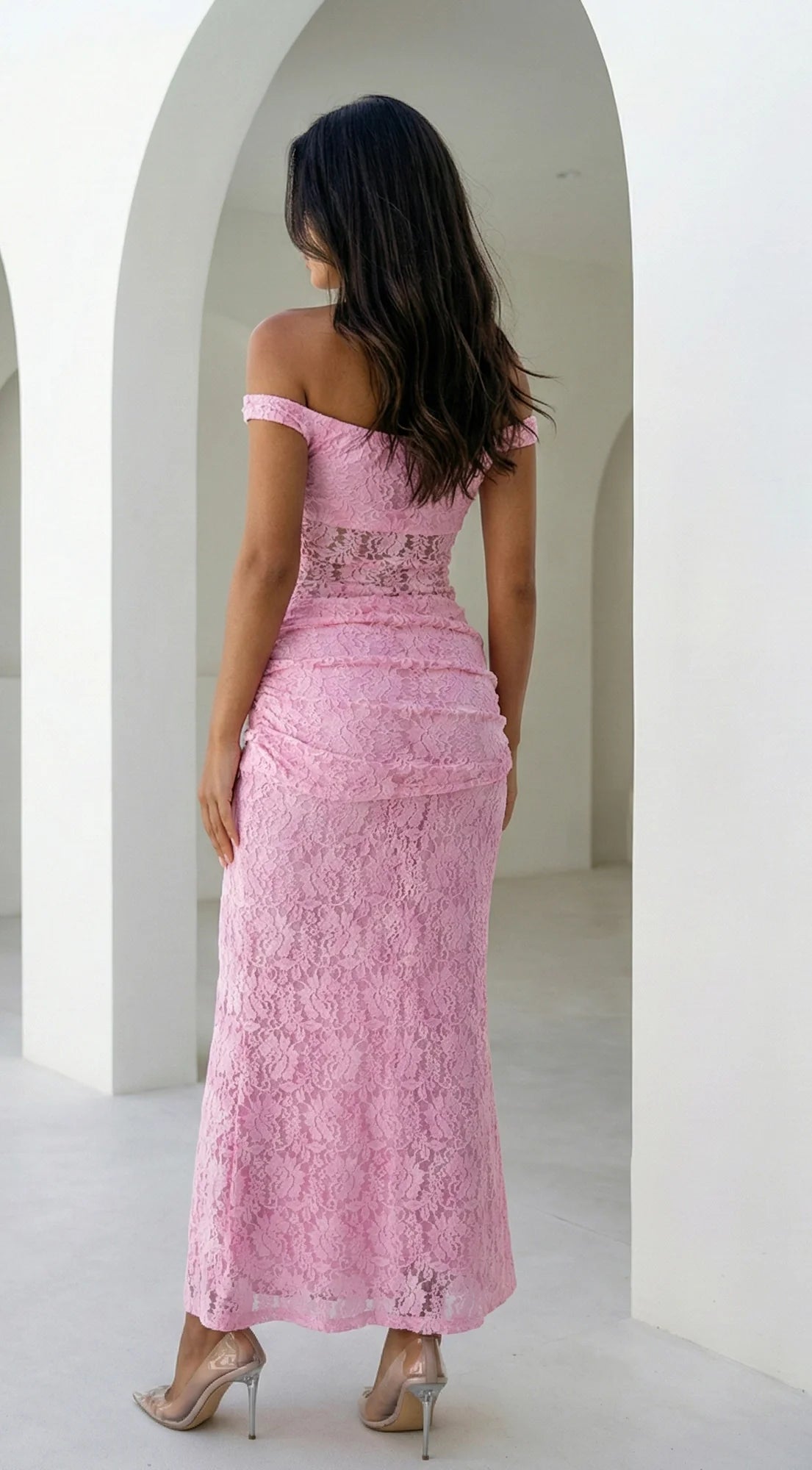 Roselune Lace Off Shoulder Dress Pink