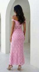 Roselune Lace Off Shoulder Dress Pink