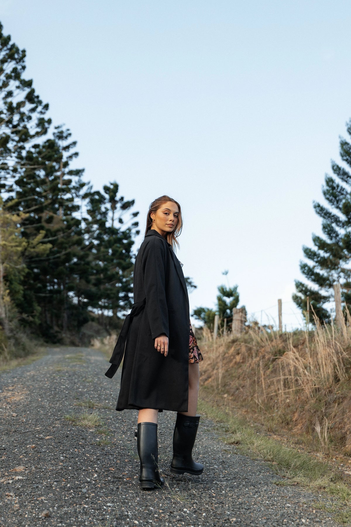 Kloss Tie Front Long Coat Black