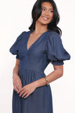 Steele Puff Sleeve Midi Dress Dark Denim