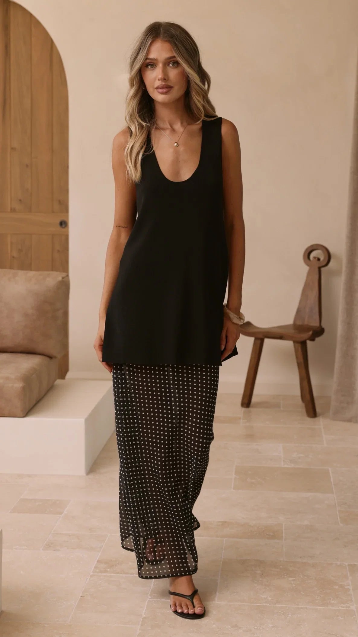 Onella Sheer Maxi Skirt Black White Spot
