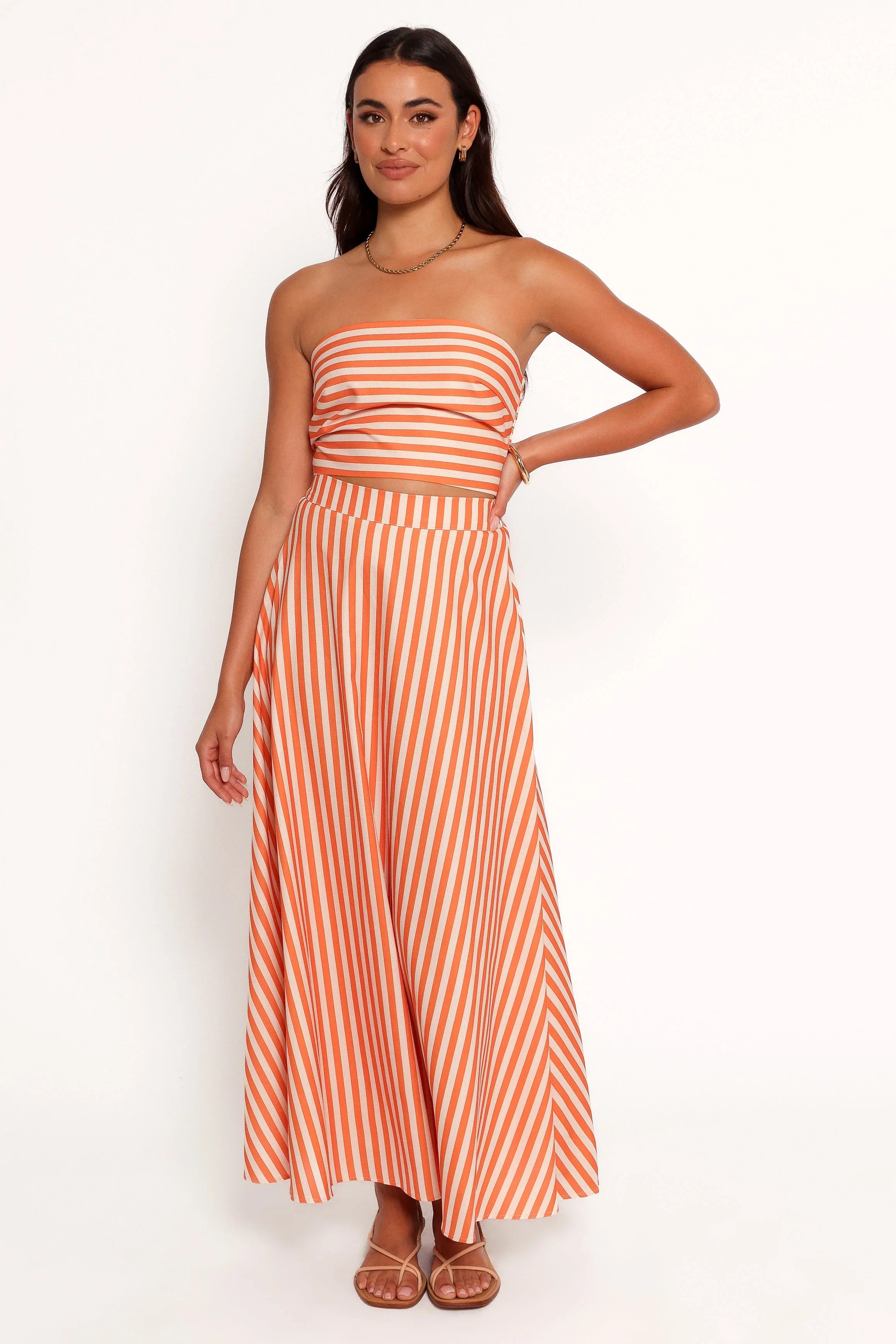 Serafina Two Piece Set Orange Beige Stripe