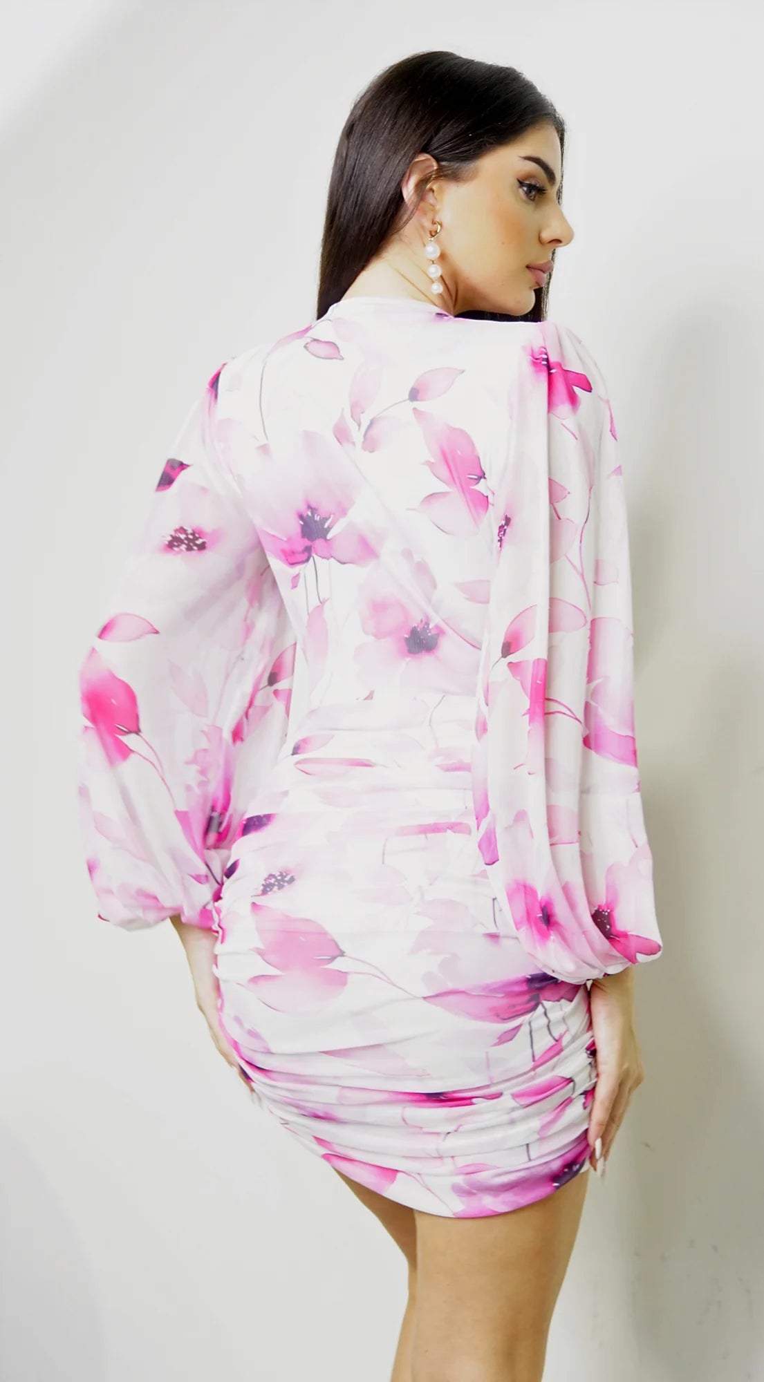 Deniz Surplice Mini Dress Floral Pink