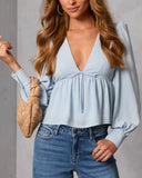 Velda Front Tie V Neck Peplum Top