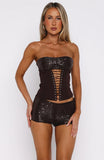 The Glitterati Beaded Mini Shorts Chocolate