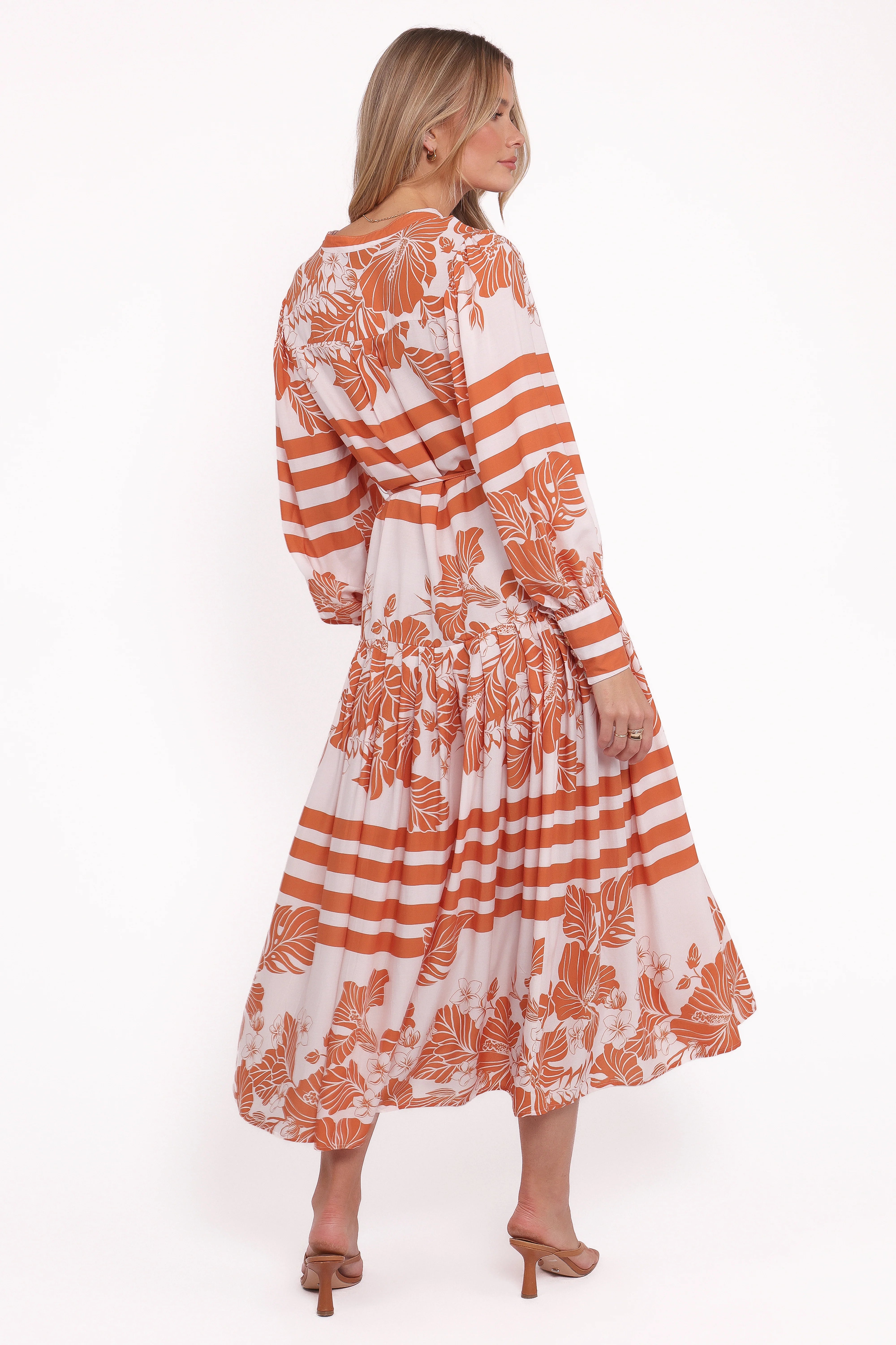 Jules Long Sleeve Dress White Orange