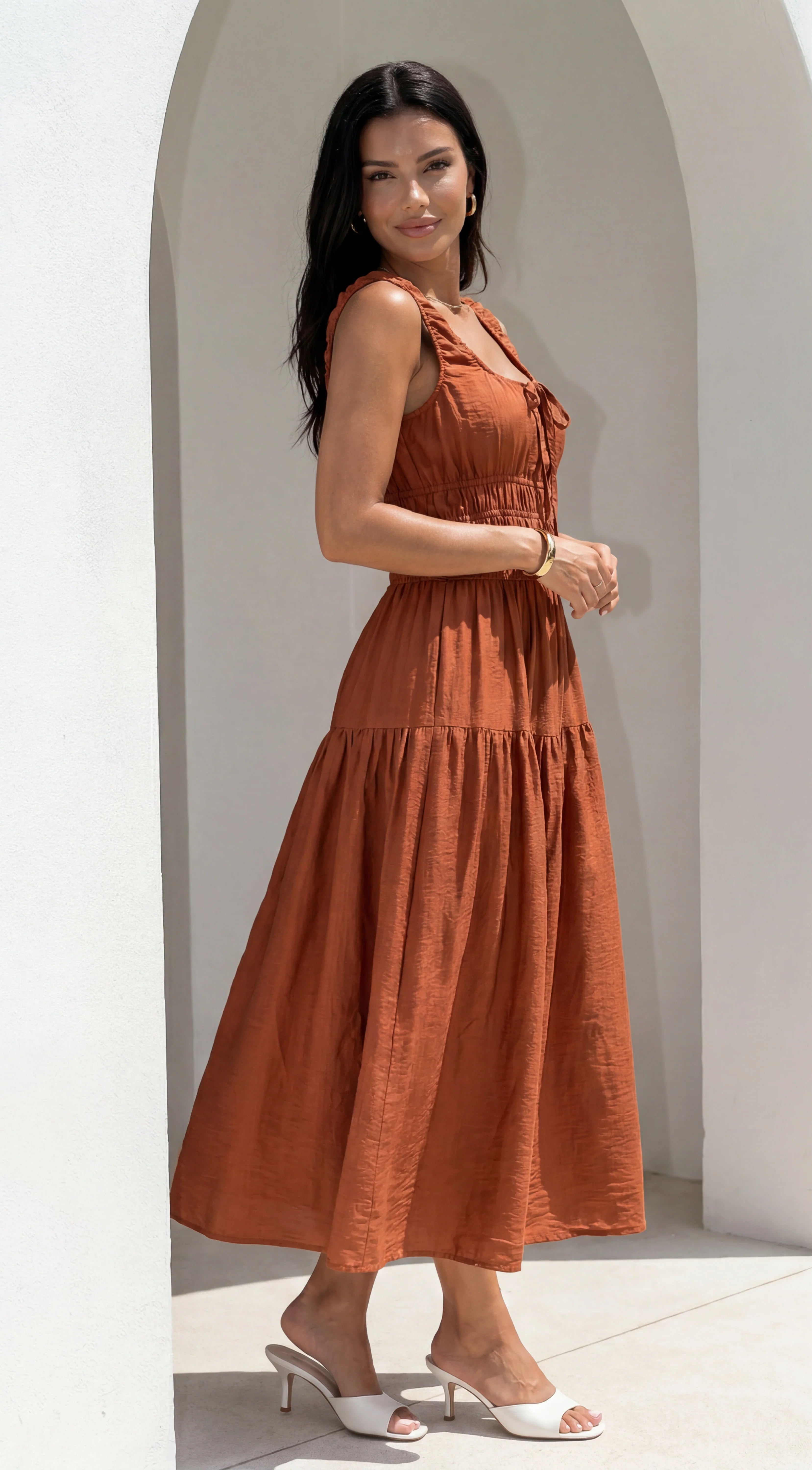 Celesta Midi Dress Rust Brown