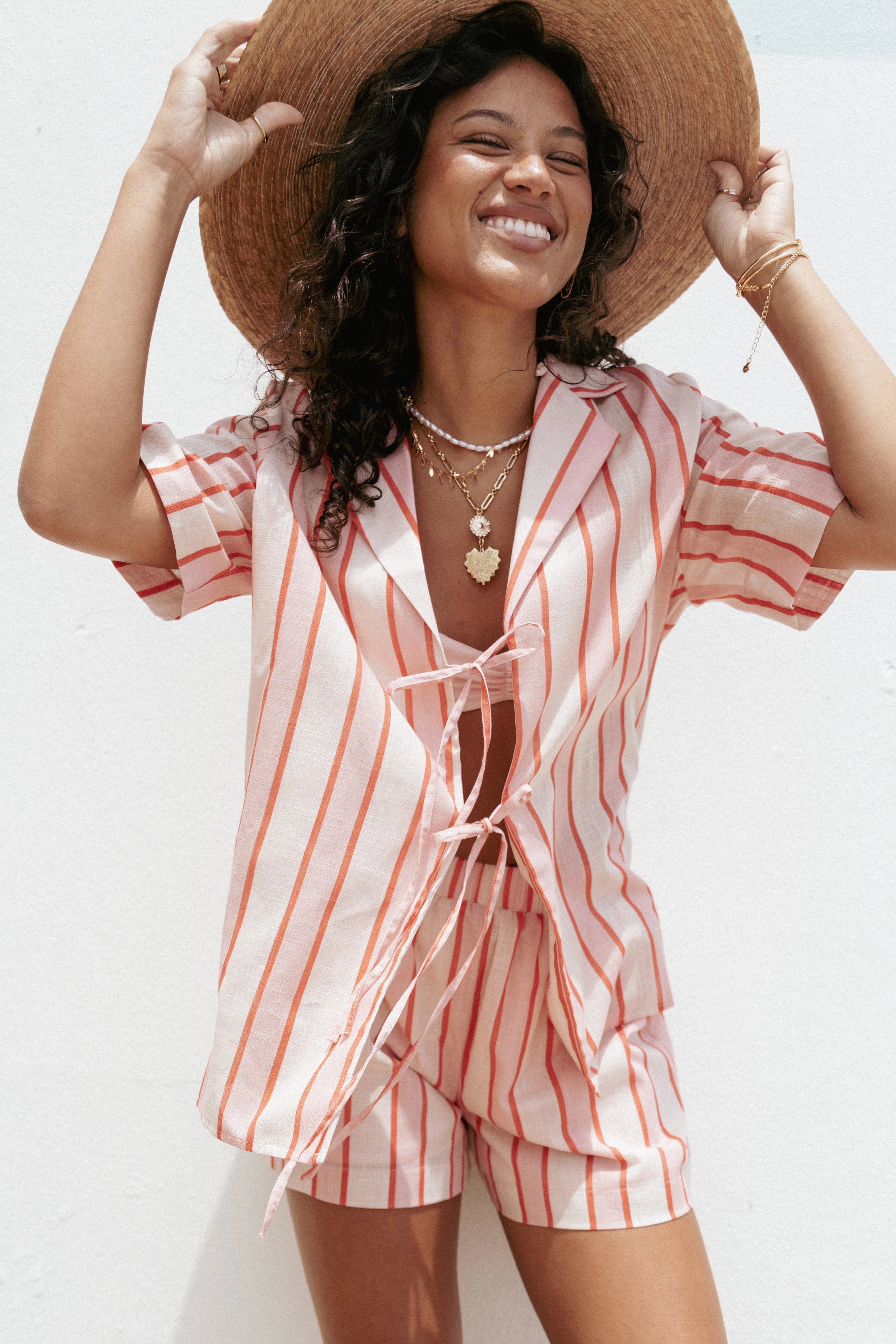 Aaliyah Tie Front Top Pink Stripe