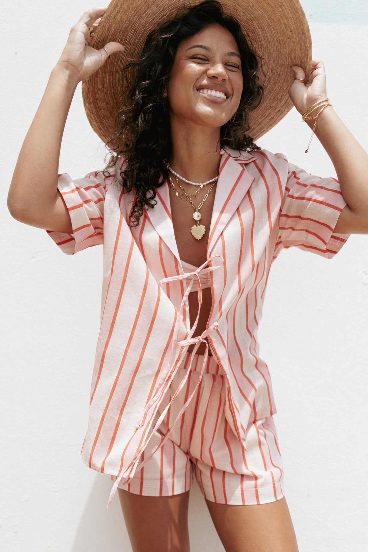 Aaliyah Tie Front Top Pink Stripe