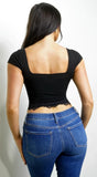 Solace Lace Trim Cap Sleeve Top Black