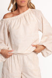 Zion Off Shoulder Long Sleeve Top Tan Swirl