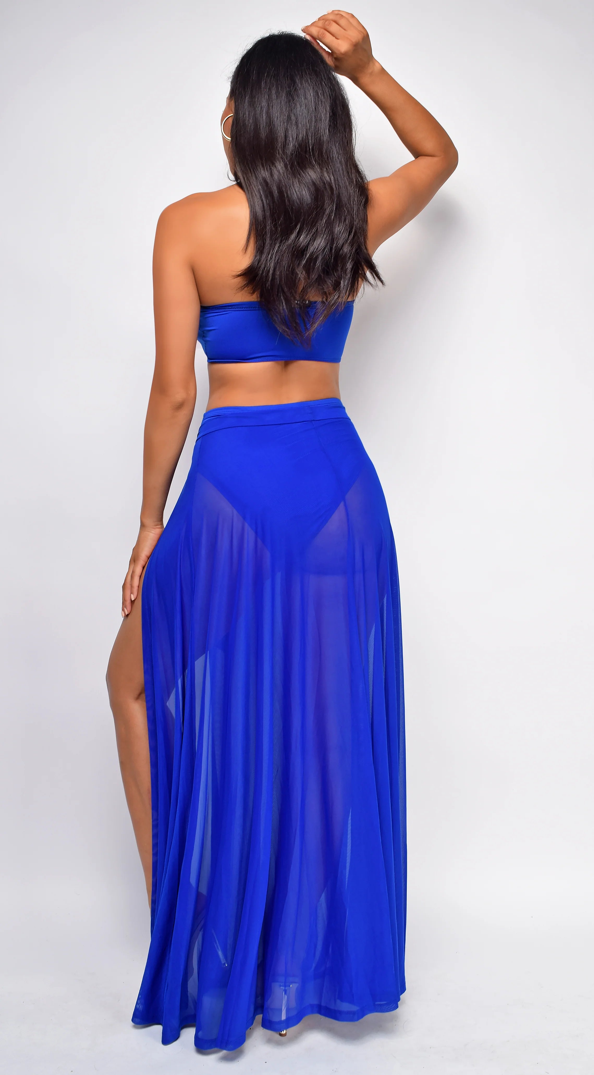Skyros Royal Blue Mesh Maxi Wrap Cover up Skirt