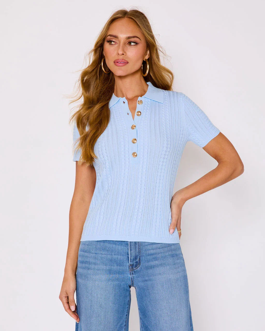 Thaliah Ribbed Knit Henley Top