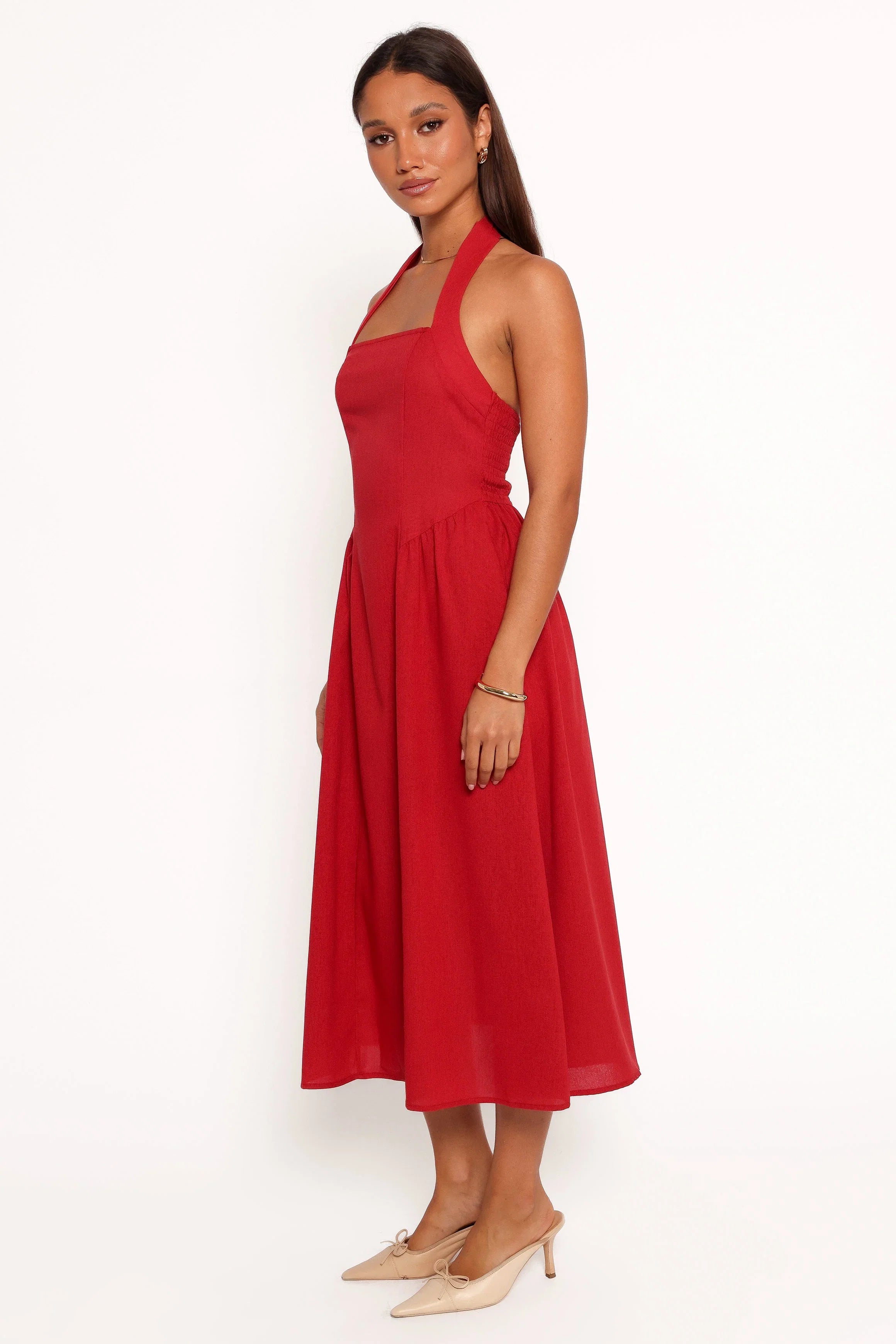 Ramona Halterneck Midi Dress Red