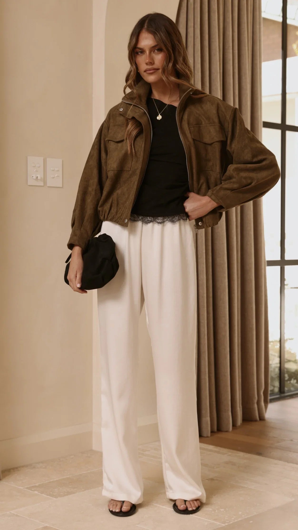 Josh Funnel Neck Jacket Khaki