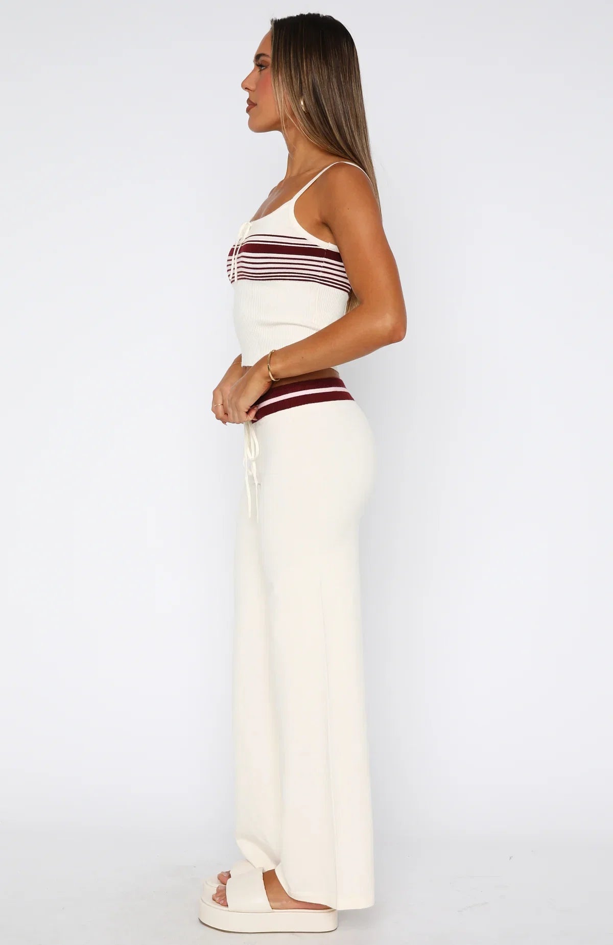 Keep Driving Knit Pants Burgundy Stripe