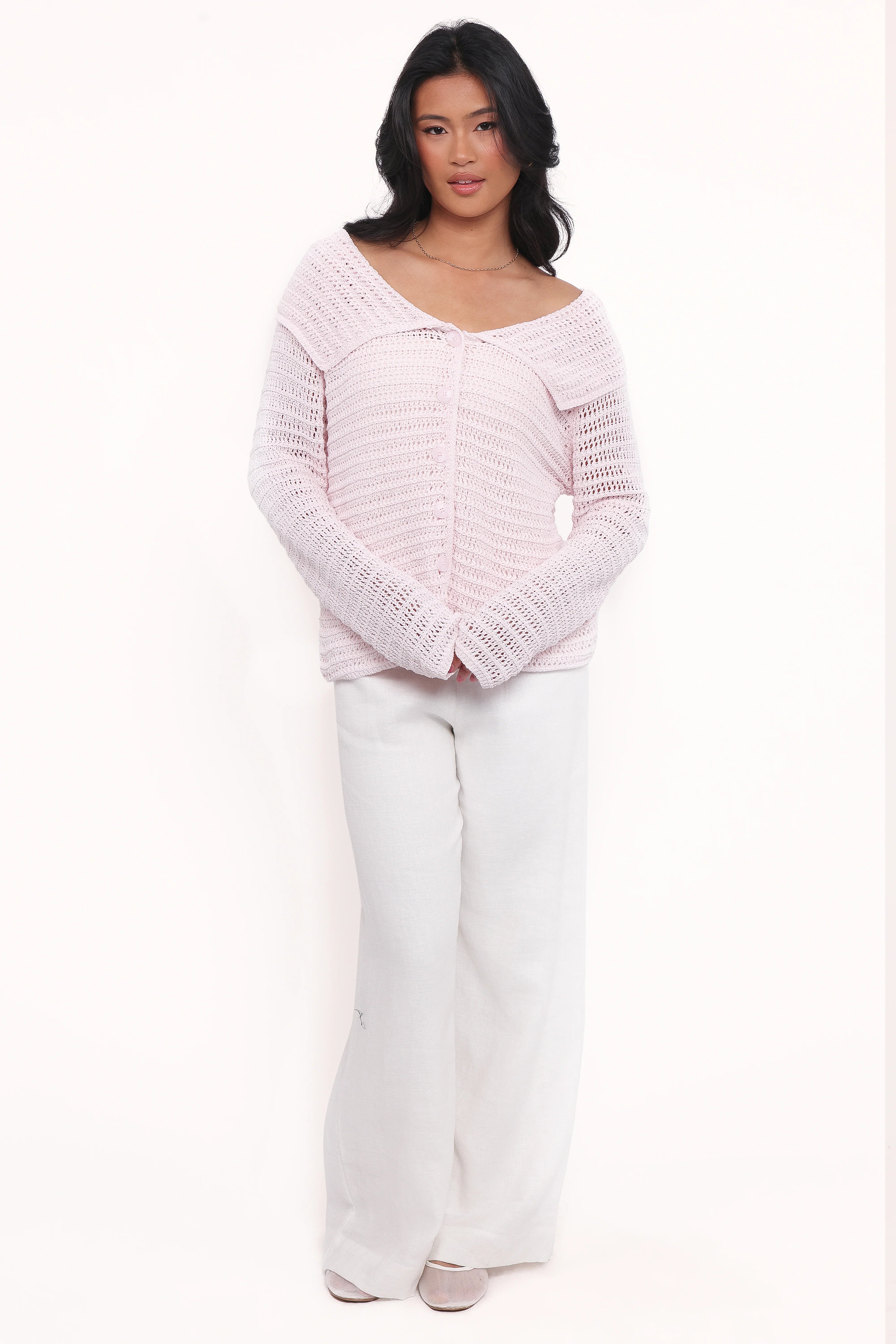 Lyra Large Collar Cardigan Pale Pink