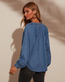Office Hours Denim Button Down Top