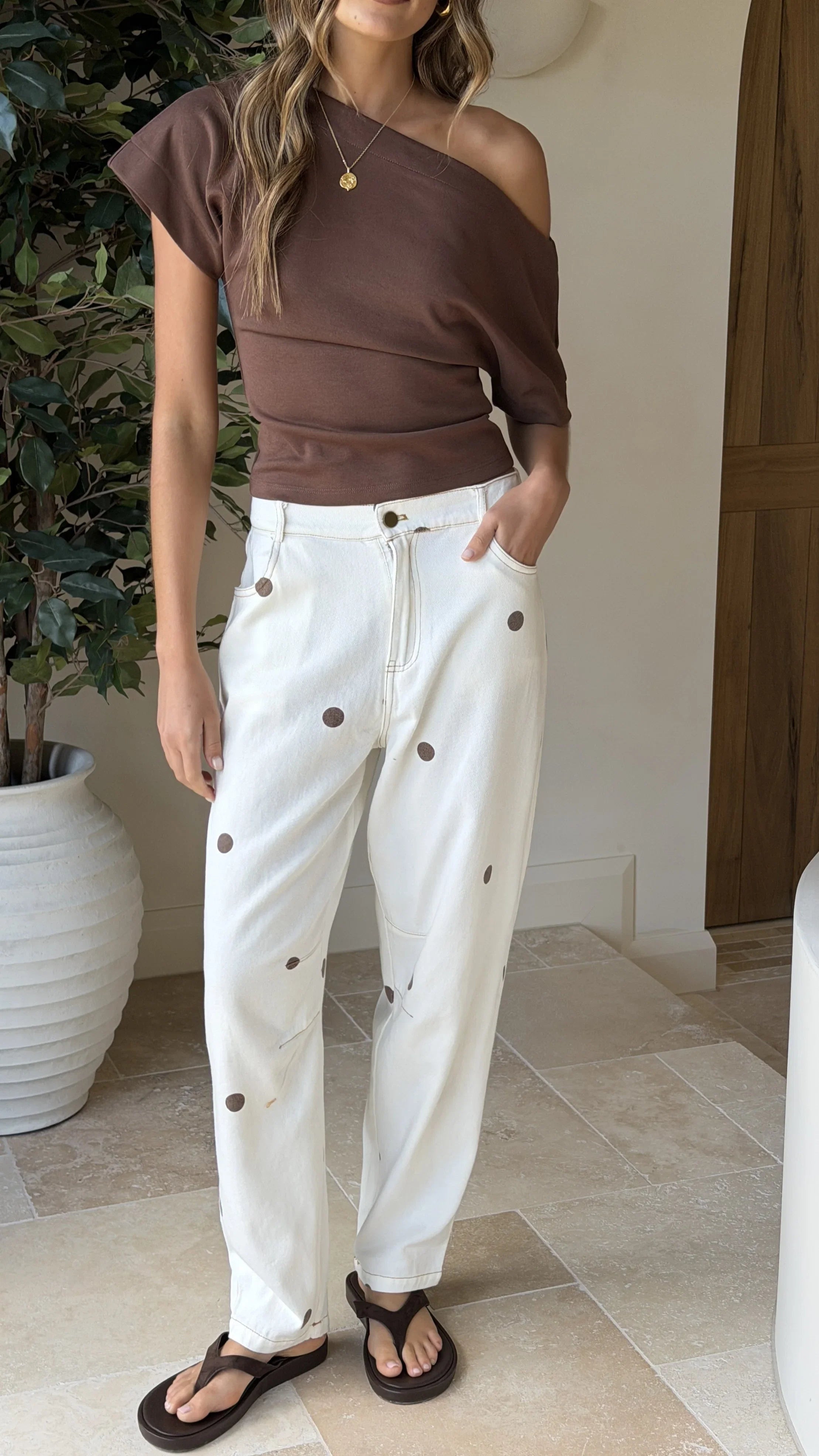 Cleora Barrel Jeans Cream Polka