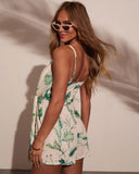 Lazy Afternoon Wrap Tie Palm Romper