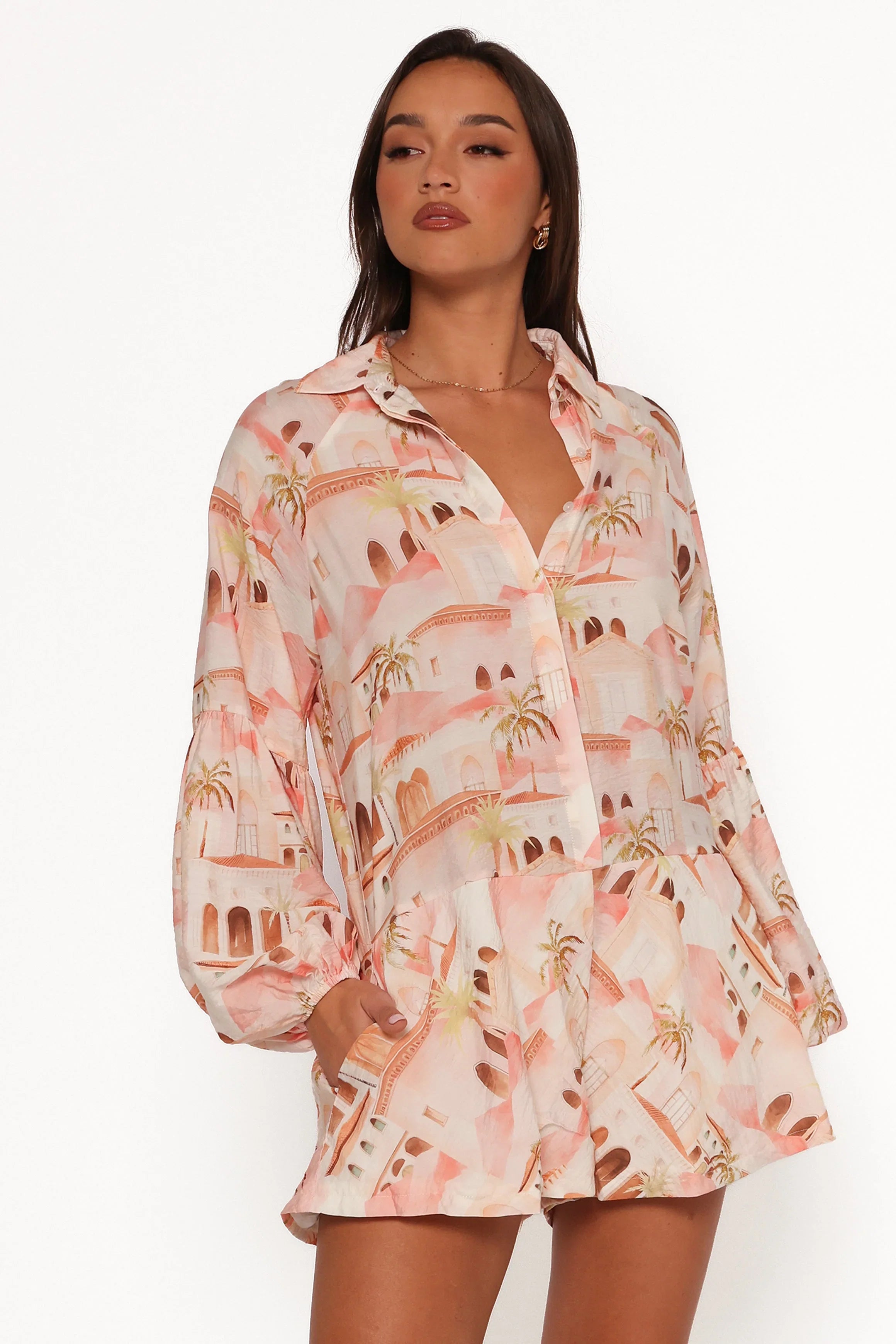 Cowper Romper Tan Print