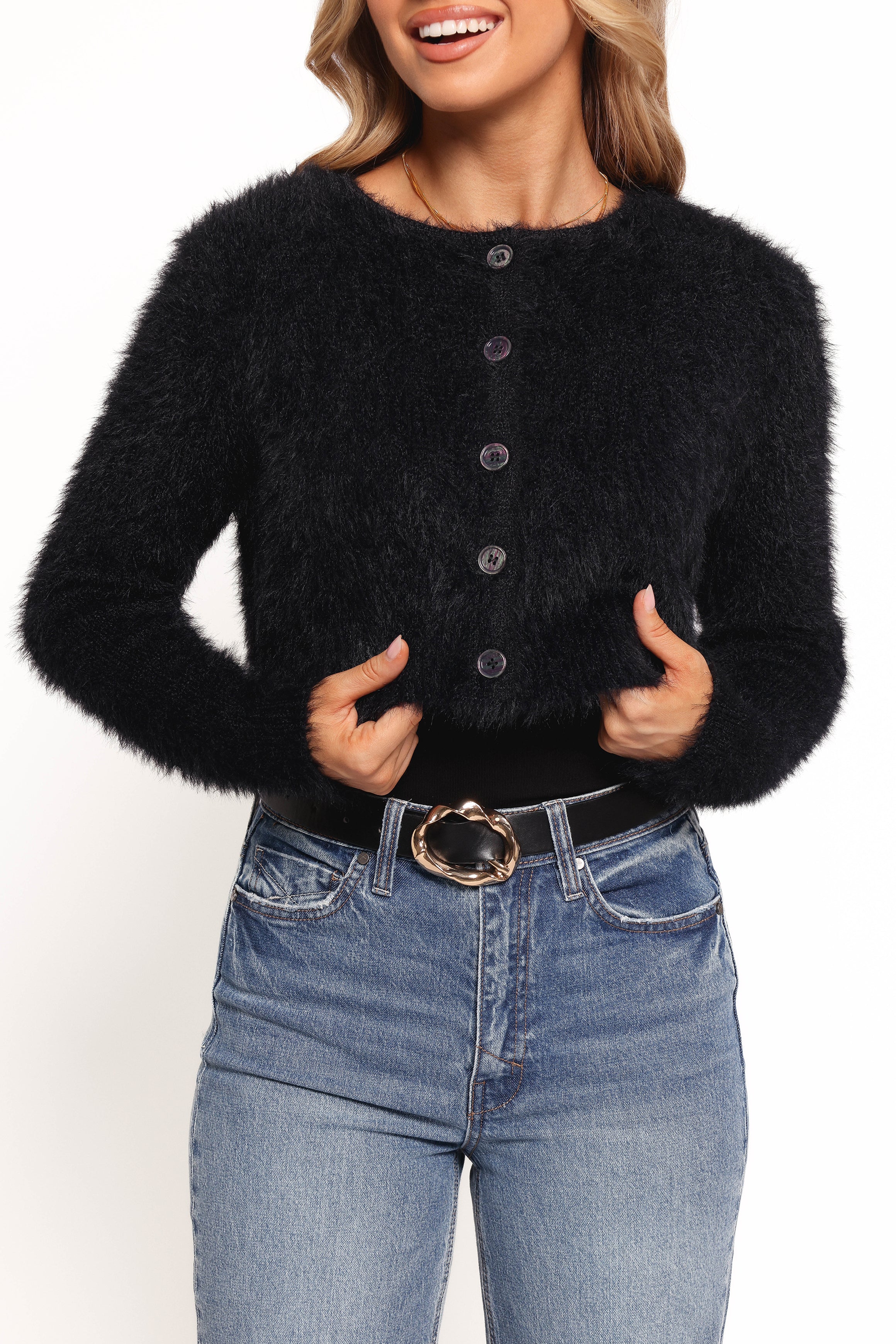 Tavan Crop Button Front Cardigan Black