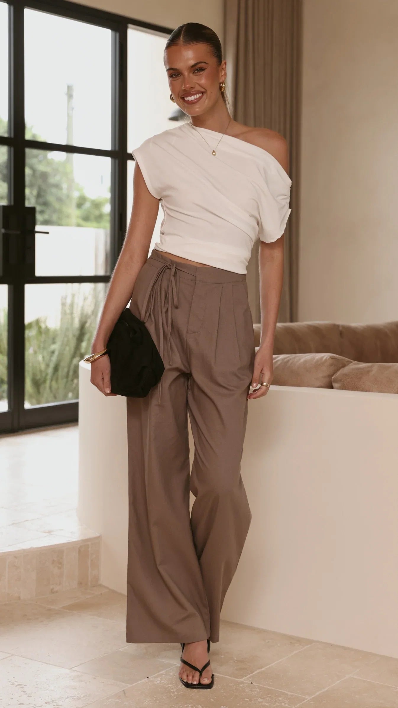 Cascada Tie Waist Pants Brown