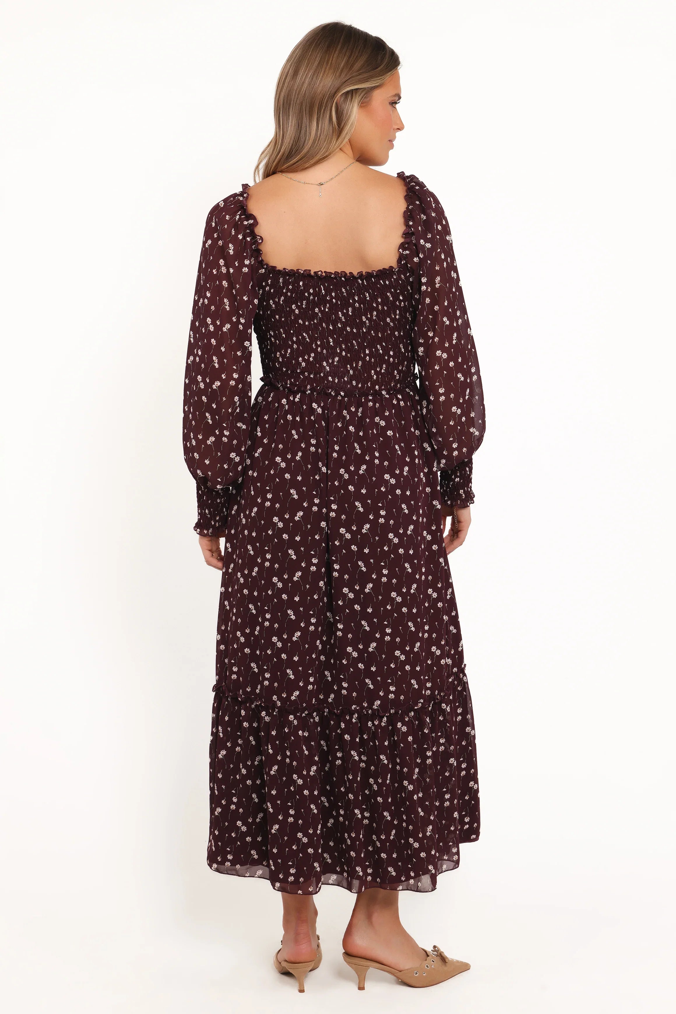 Keziah Long Sleeve Maxi Dress Burgundy Floral