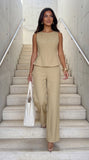 Avelora Pinstripe Tailored Set Beige