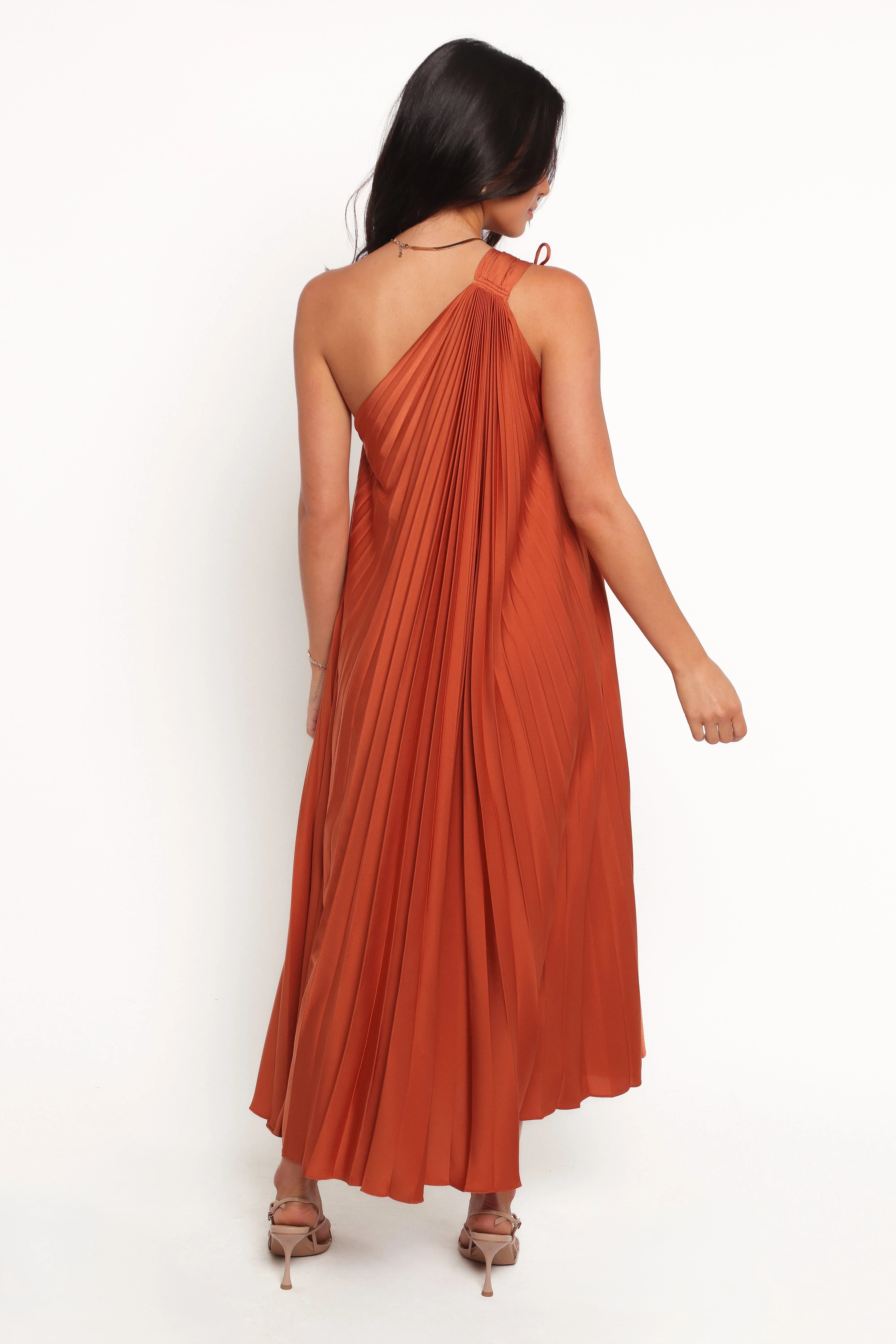 Selena One Shoulder Midi Dress Russet Bronze