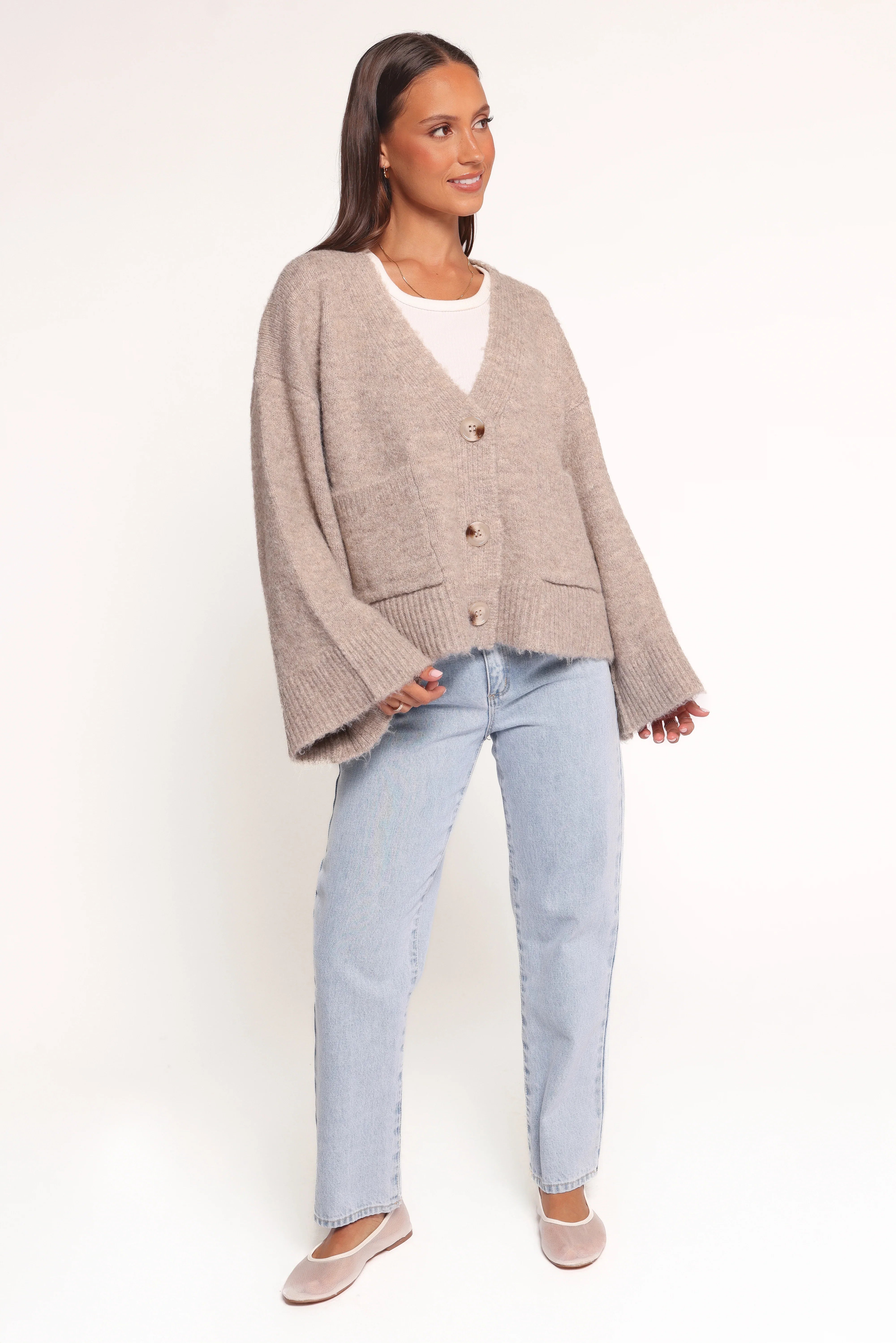 Fern Wide Sleeve Cardigan Mushroom