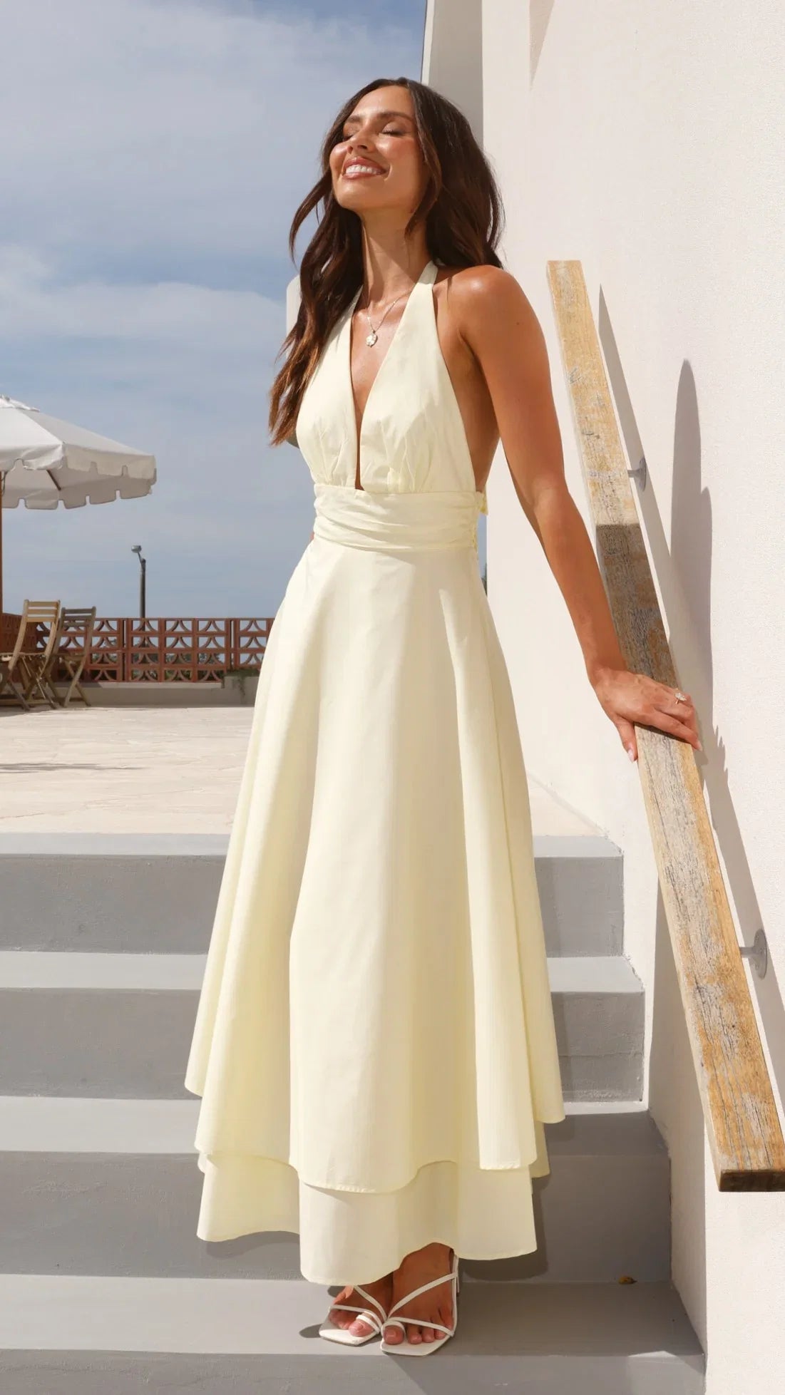 Kathy Halter Neck Maxi Dress Lemon