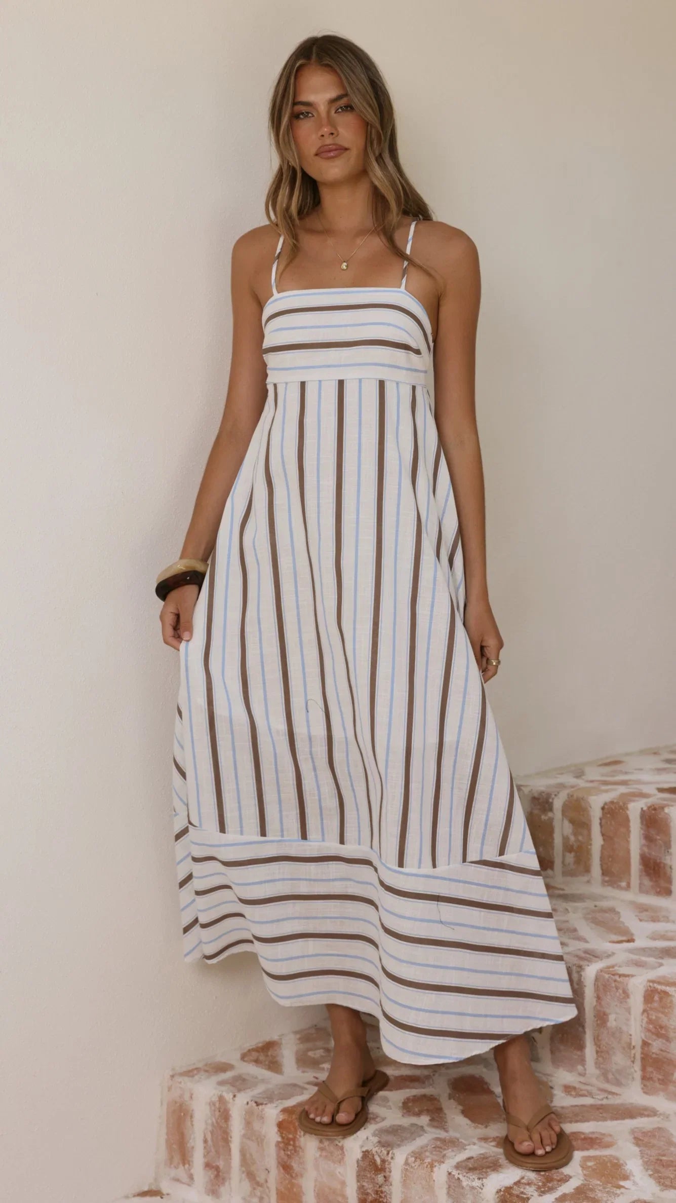 Marcel Maxi Dress Choc Blue Stripe