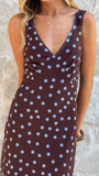Cassara Maxi Dress Chocolate Blue Polka Dot