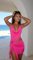 Kaivana Ring Detail Cutout Mini Dress Fuschia Pink