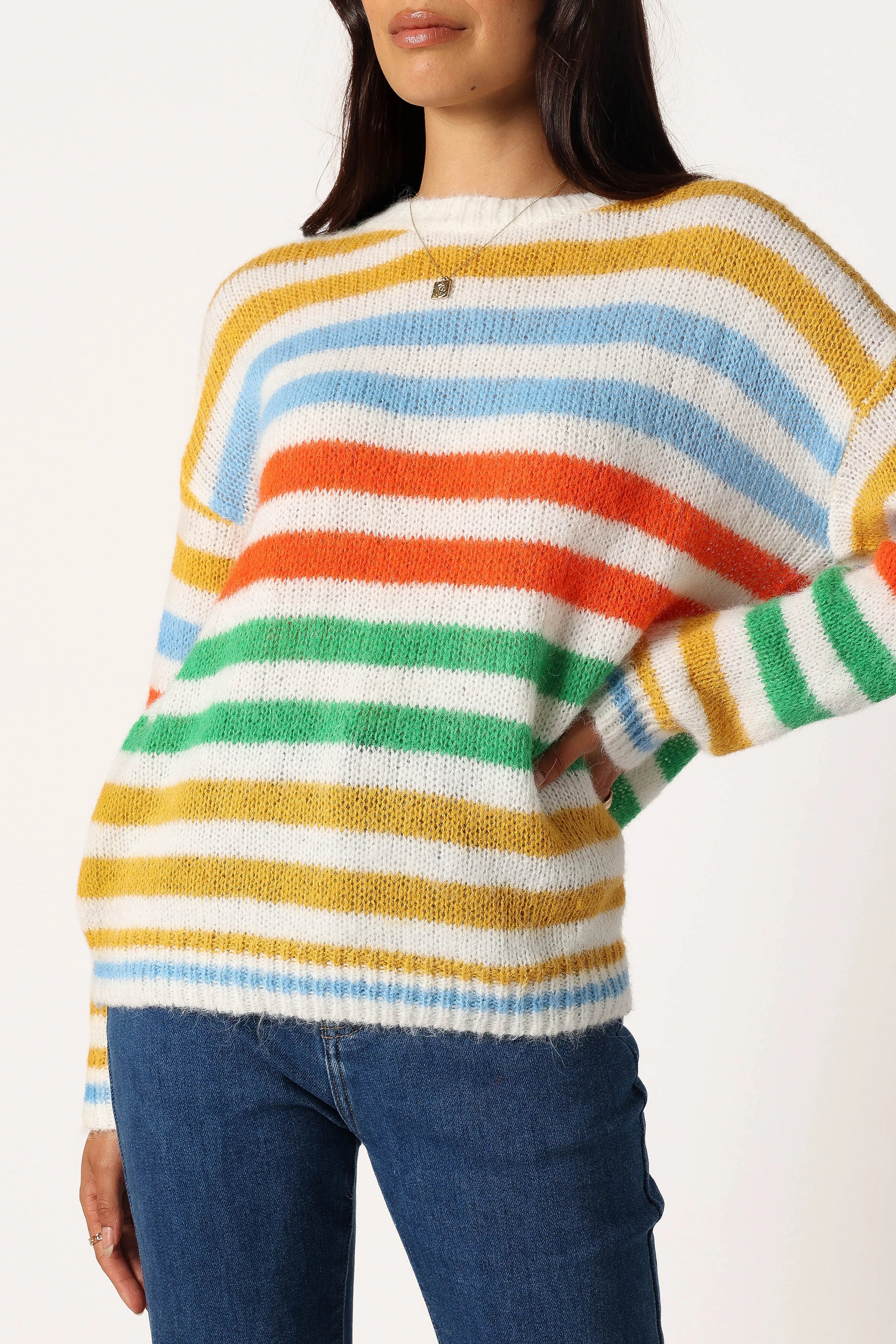 Sasha Multi Stripe Crewneck Knit Sweater Multi