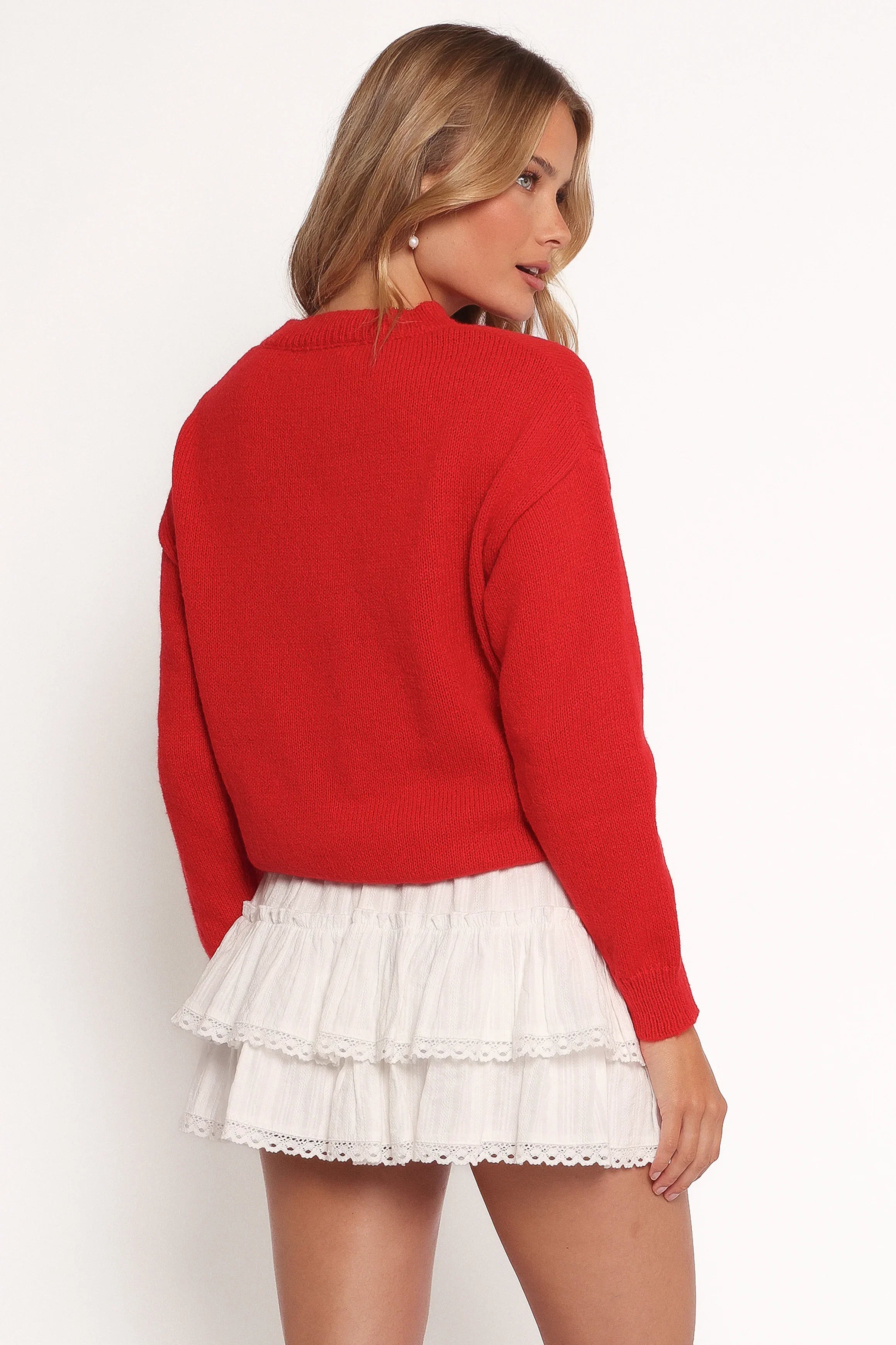 Love Embroidered Knit Sweater Red