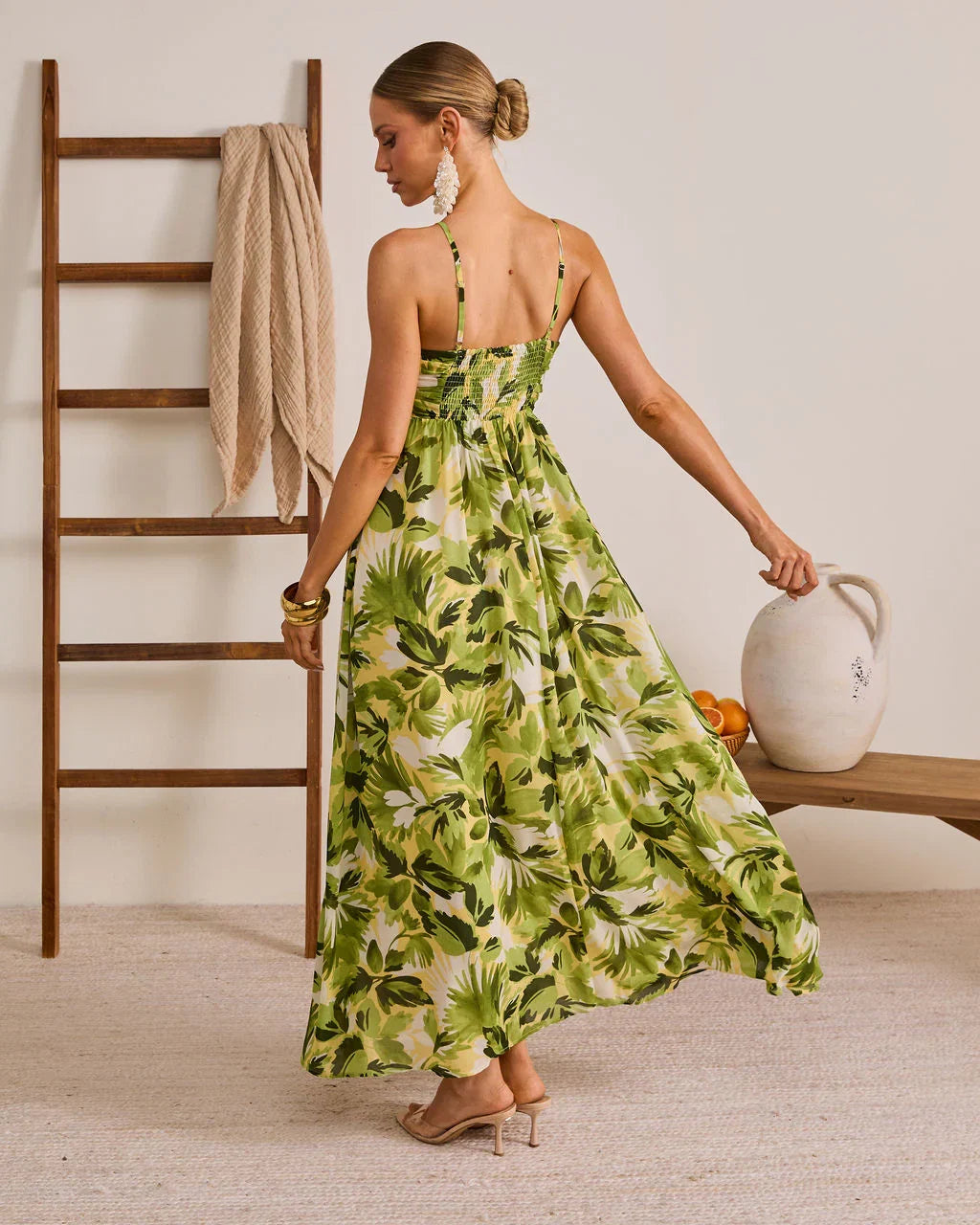 Palmline Coast Tropical Halter Maxi Dress