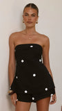Kiki Strapless Top and Shorts Set Black White Polka Dot