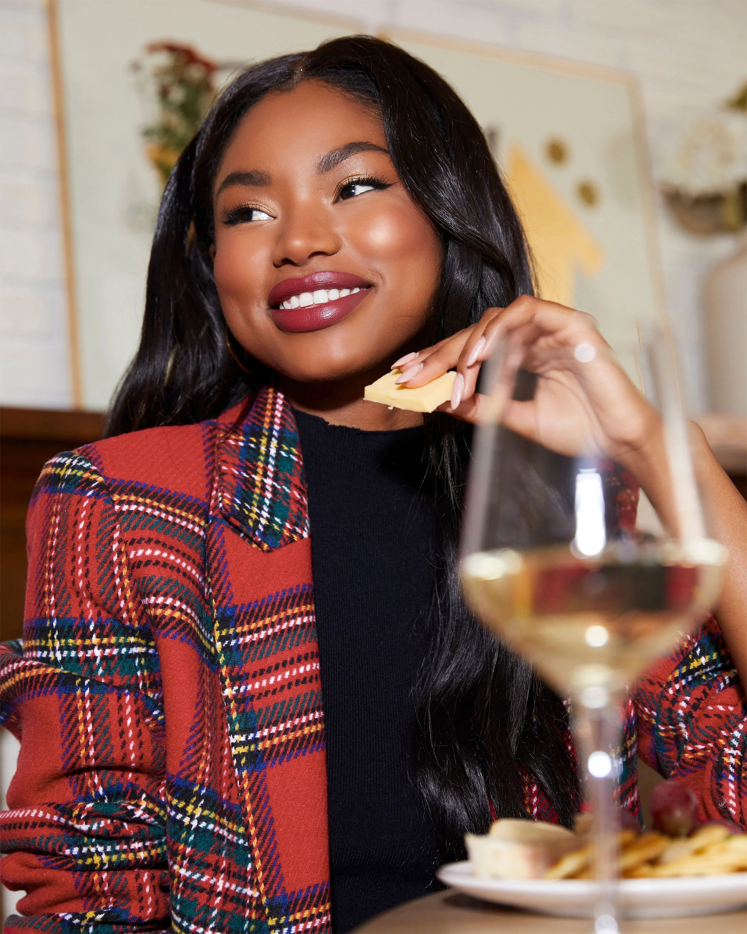 Eve Pocketed Plaid Blazer
