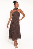 Elva Halterneck Midi Dress Brown Polka Dot