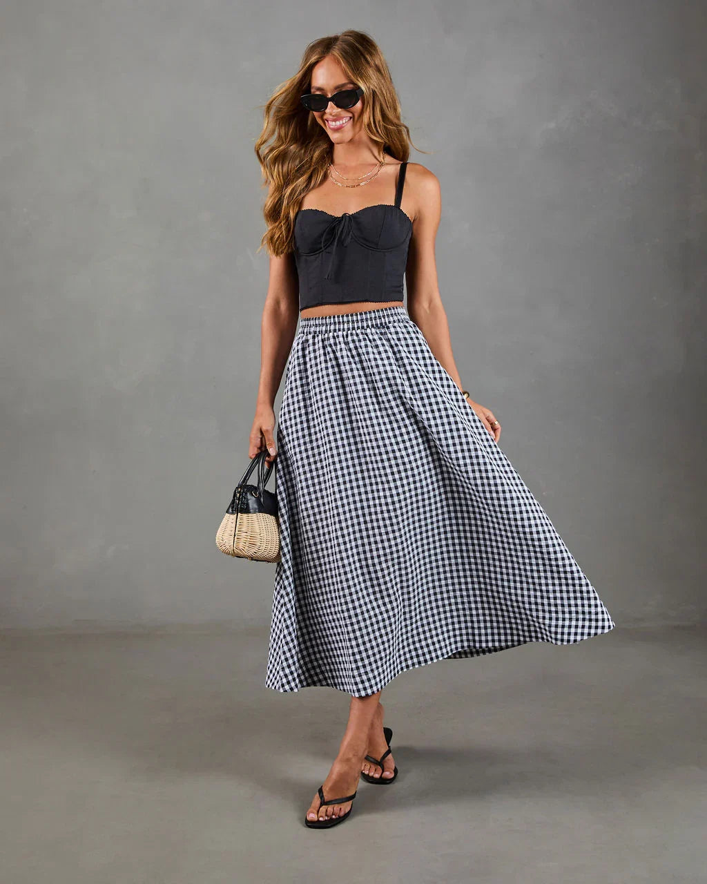 Heritage Club Gingham Print Midi Skirt