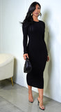 Alexandra Long Sleeve Knit Cable Midi Dress Black
