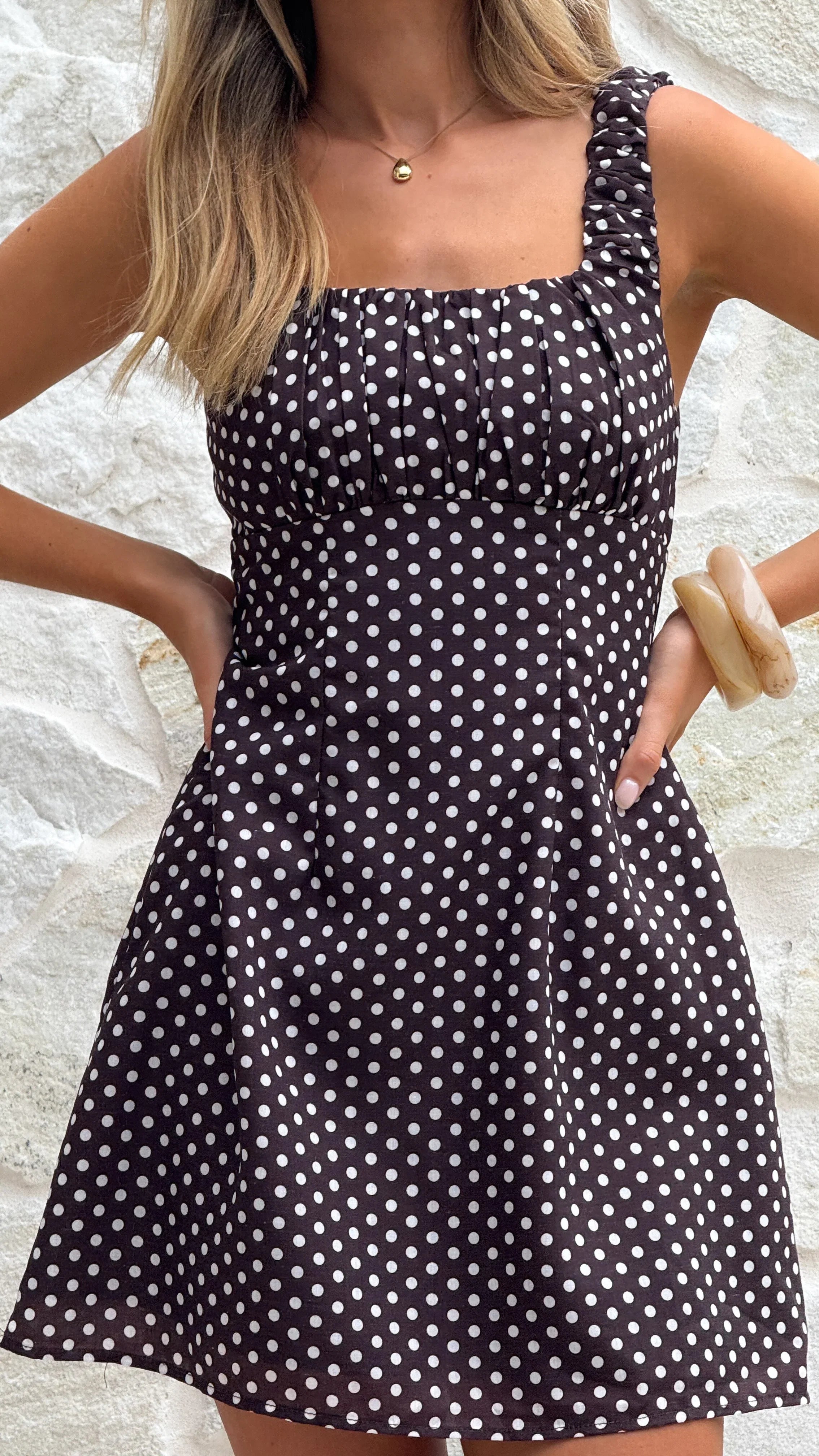 Adley Mini Dress Brown Polka