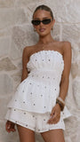 Ziva Strapless Top and Shorts Set White Polka