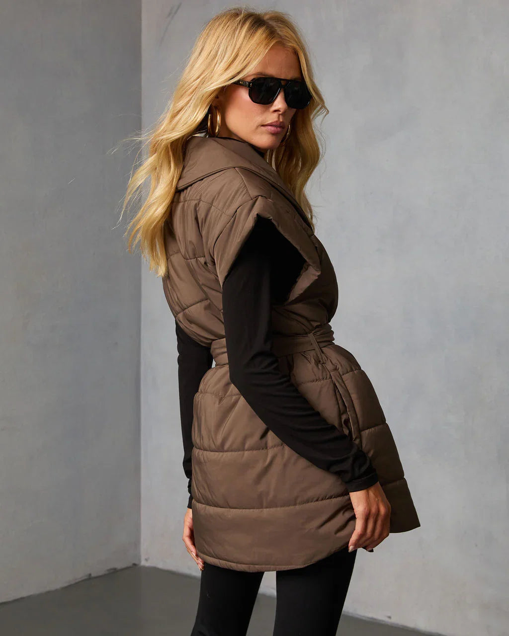 Toasted Oat Puffer Waist Tie Vest